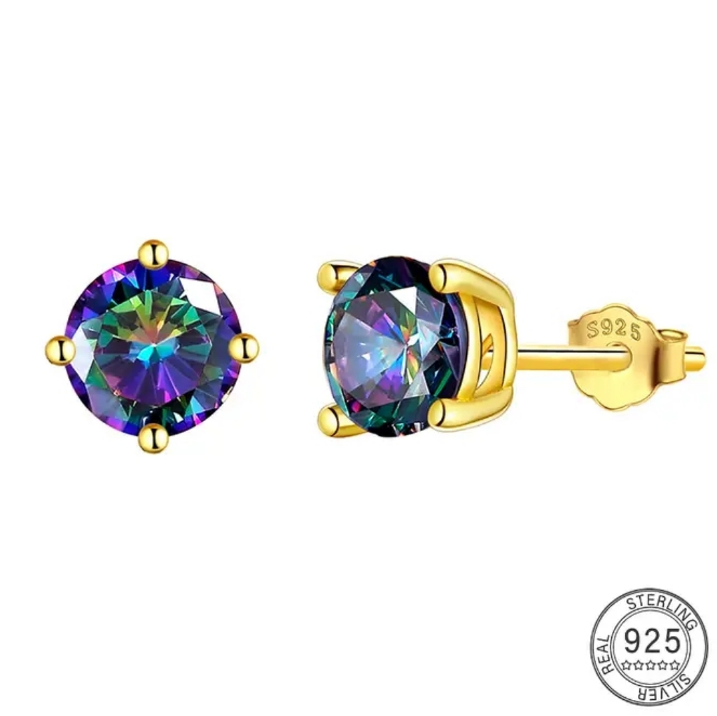 18k Gold Plated 925 Silver Rainbow Zircon Studs 52$